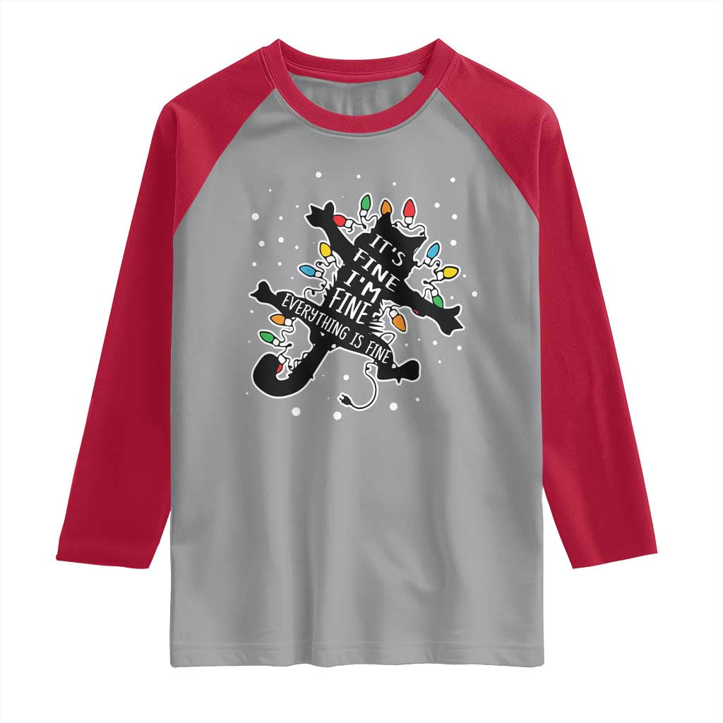 Funny Christmas It's Fine I'm Fine Everything Is Fine Raglan Shirt Black Cat TS11 Sport Gray Red Print Your Wear