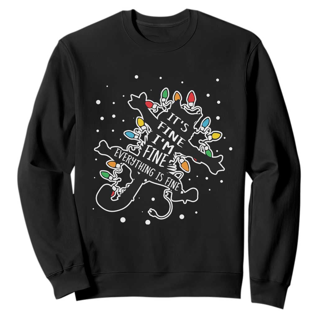 Funny Christmas It's Fine I'm Fine Everything Is Fine Sweatshirt Black Cat TS11 Black Print Your Wear