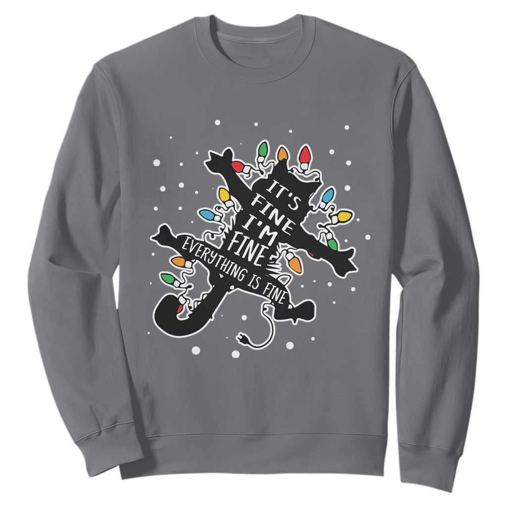 Funny Christmas It's Fine I'm Fine Everything Is Fine Sweatshirt Black Cat TS11 Charcoal Print Your Wear