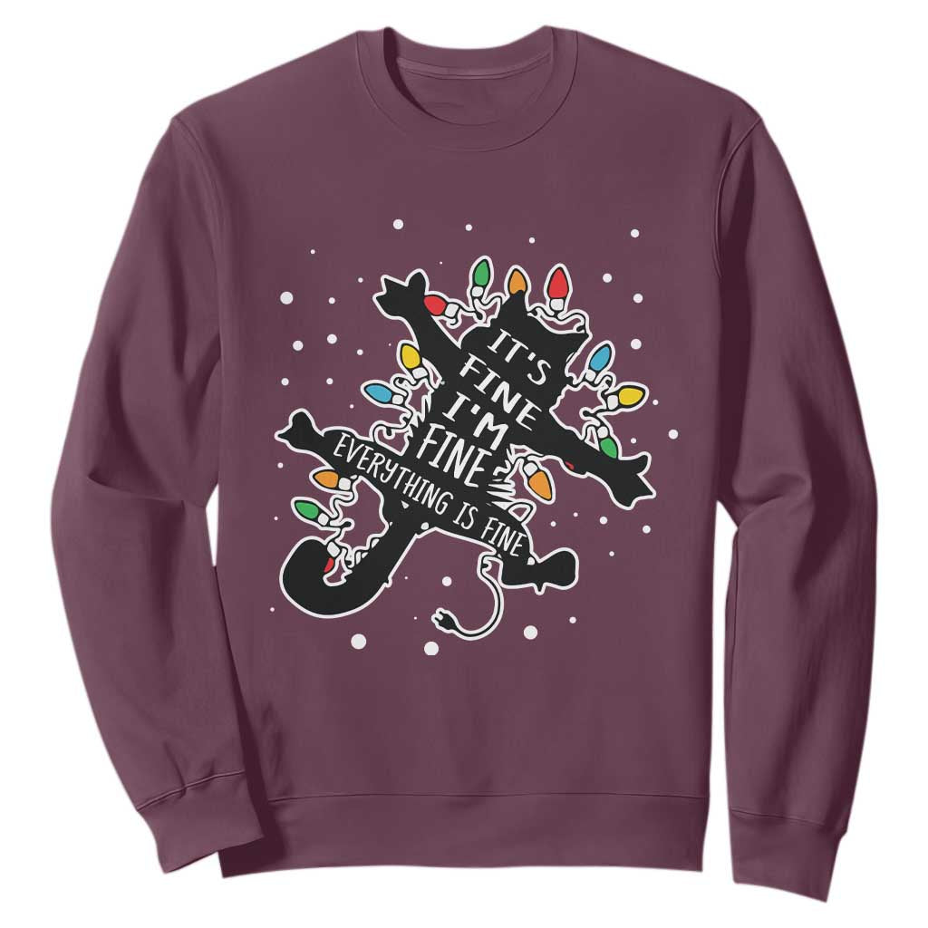 Funny Christmas It's Fine I'm Fine Everything Is Fine Sweatshirt Black Cat TS11 Maroon Print Your Wear
