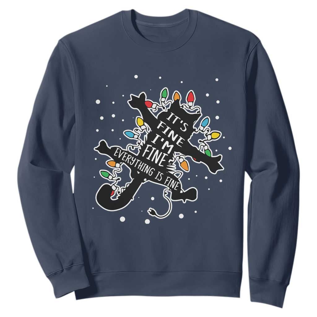 Funny Christmas It's Fine I'm Fine Everything Is Fine Sweatshirt Black Cat TS11 Navy Print Your Wear