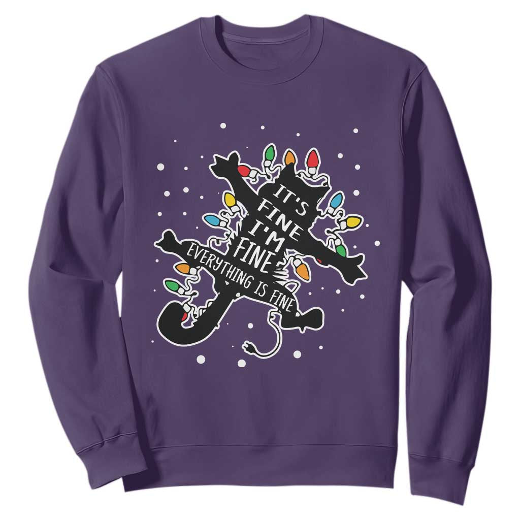 Funny Christmas It's Fine I'm Fine Everything Is Fine Sweatshirt Black Cat TS11 Purple Print Your Wear
