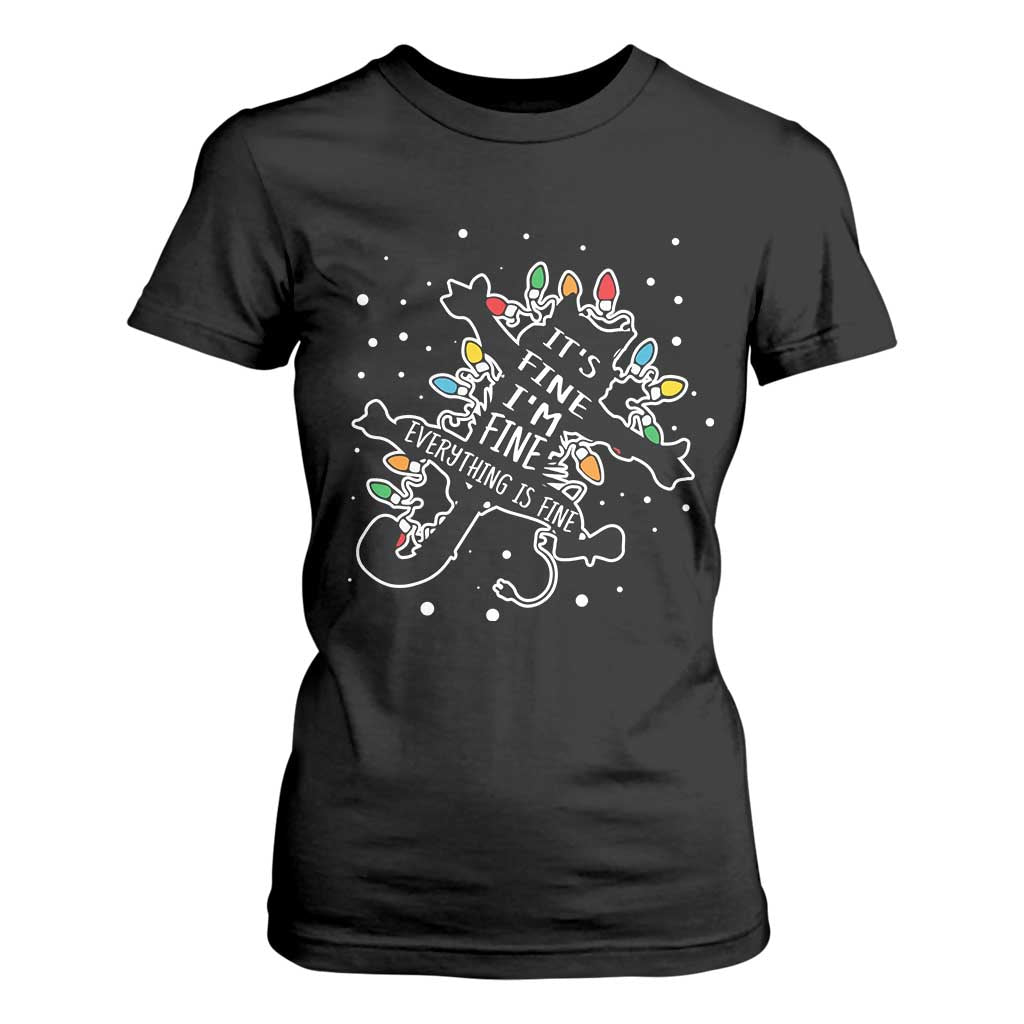 Funny Christmas It's Fine I'm Fine Everything Is Fine T Shirt For Women Black Cat TS11 Black Print Your Wear