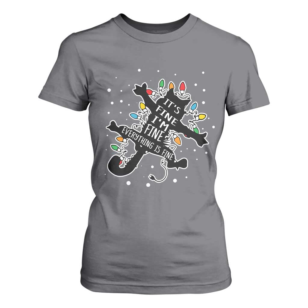 Funny Christmas It's Fine I'm Fine Everything Is Fine T Shirt For Women Black Cat TS11 Charcoal Print Your Wear