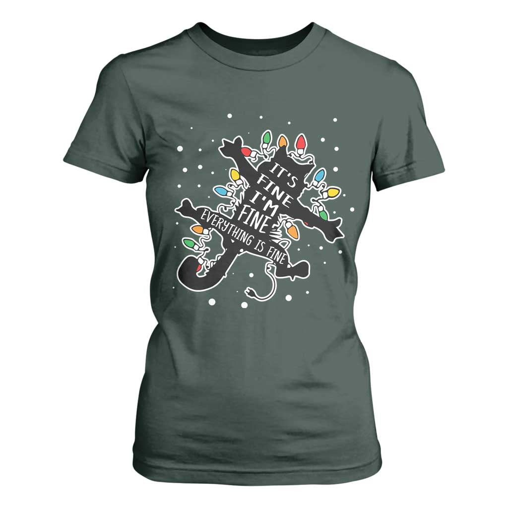Funny Christmas It's Fine I'm Fine Everything Is Fine T Shirt For Women Black Cat TS11 Dark Forest Green Print Your Wear