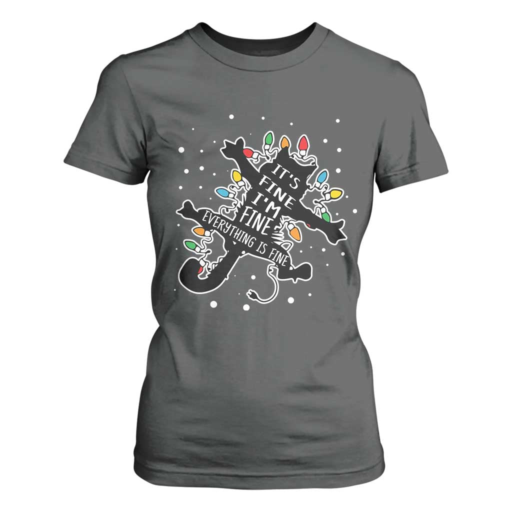 Funny Christmas It's Fine I'm Fine Everything Is Fine T Shirt For Women Black Cat TS11 Dark Heather Print Your Wear
