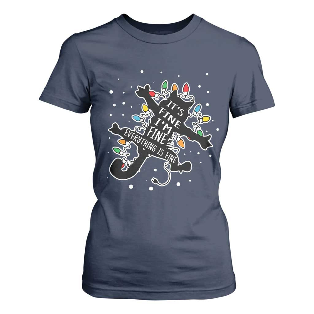 Funny Christmas It's Fine I'm Fine Everything Is Fine T Shirt For Women Black Cat TS11 Navy Print Your Wear