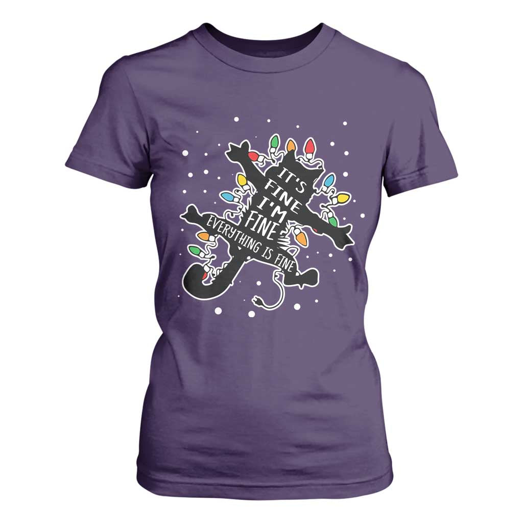 Funny Christmas It's Fine I'm Fine Everything Is Fine T Shirt For Women Black Cat TS11 Purple Print Your Wear