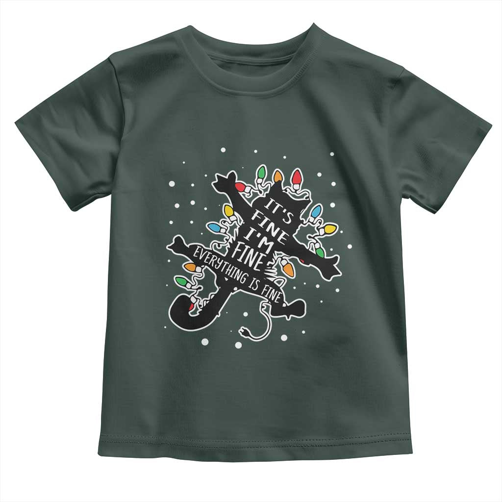 Funny Christmas It's Fine I'm Fine Everything Is Fine Toddler T Shirt Black Cat TS11 Dark Forest Green Print Your Wear