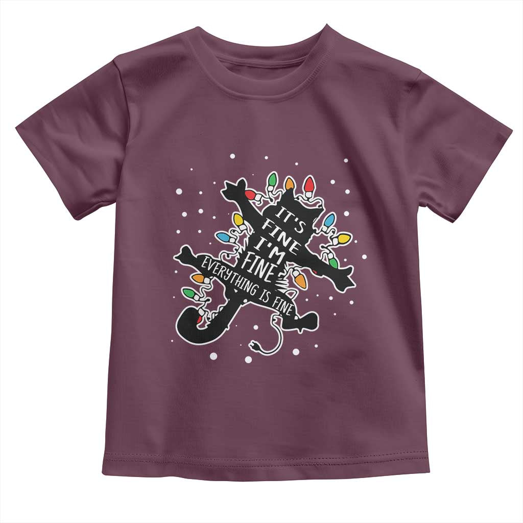 Funny Christmas It's Fine I'm Fine Everything Is Fine Toddler T Shirt Black Cat TS11 Maroon Print Your Wear