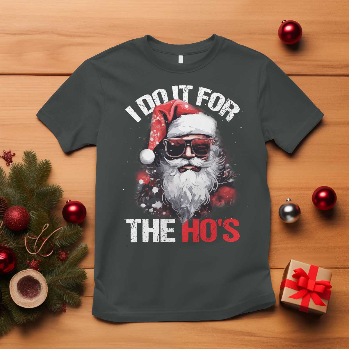 Funny Christmas I Do It For The Ho's T Shirt Cool Santa Face TS11 Dark Heather Print Your Wear