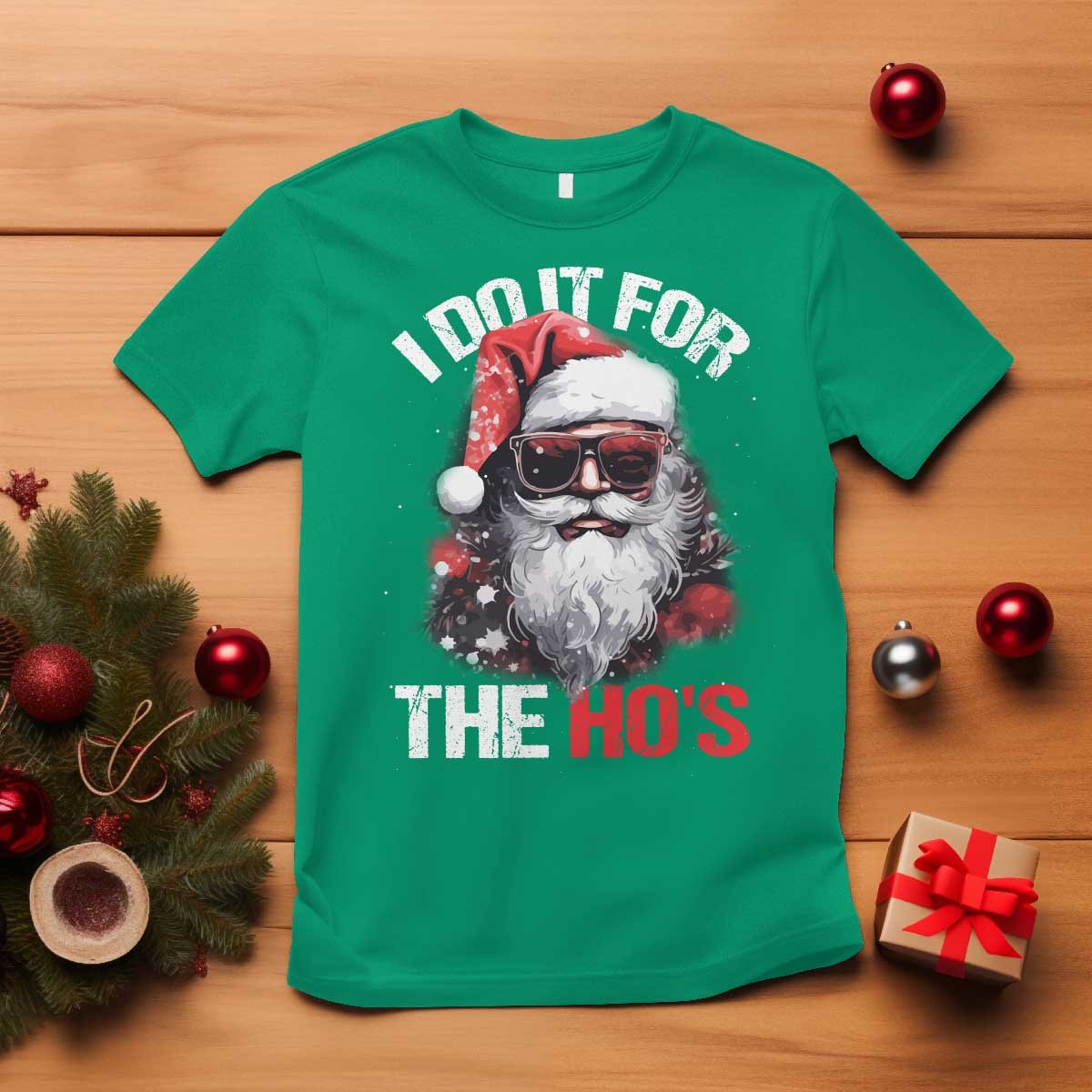 Funny Christmas I Do It For The Ho's T Shirt Cool Santa Face TS11 Irish Green Print Your Wear