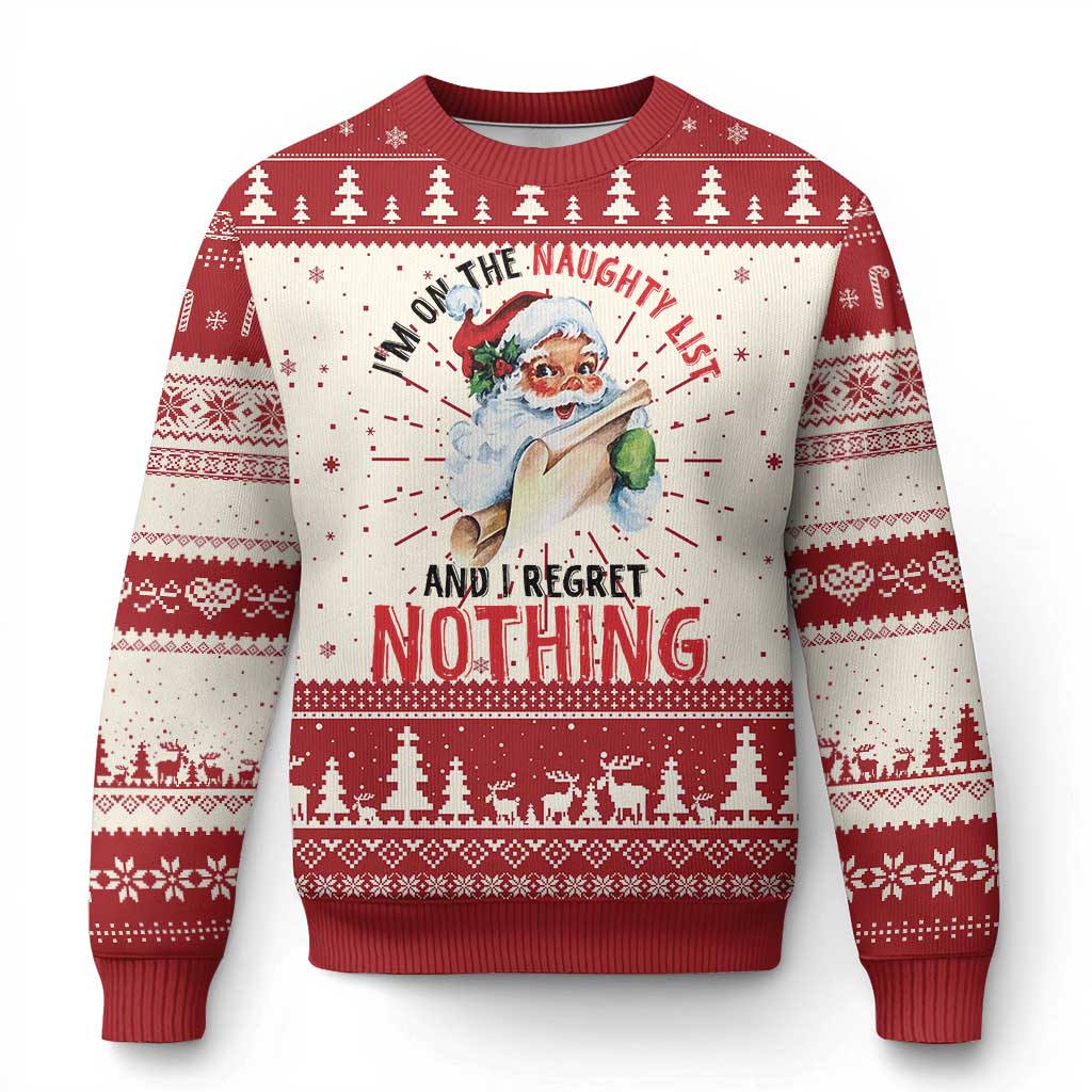 Funny Xmas Vintage Santa Ugly Christmas Sweater I'm On The Naughty List And I Regret Nothing TS11 Red Print Your Wear