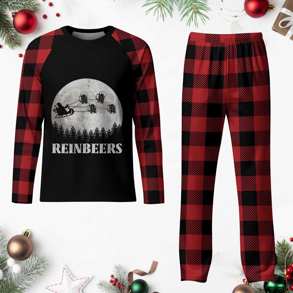 Funny Xmas Beers Plaid Pajama Set Reinbeers Santa Sleigh Moon TS11 Buffalo Plaid Print Your Wear