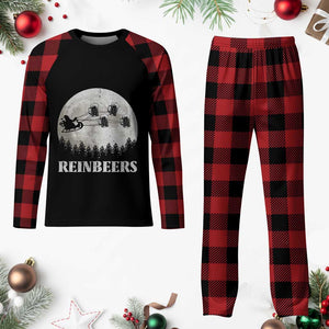 Funny Xmas Beers Plaid Pajama Set Reinbeers Santa Sleigh Moon TS11 Buffalo Plaid Print Your Wear