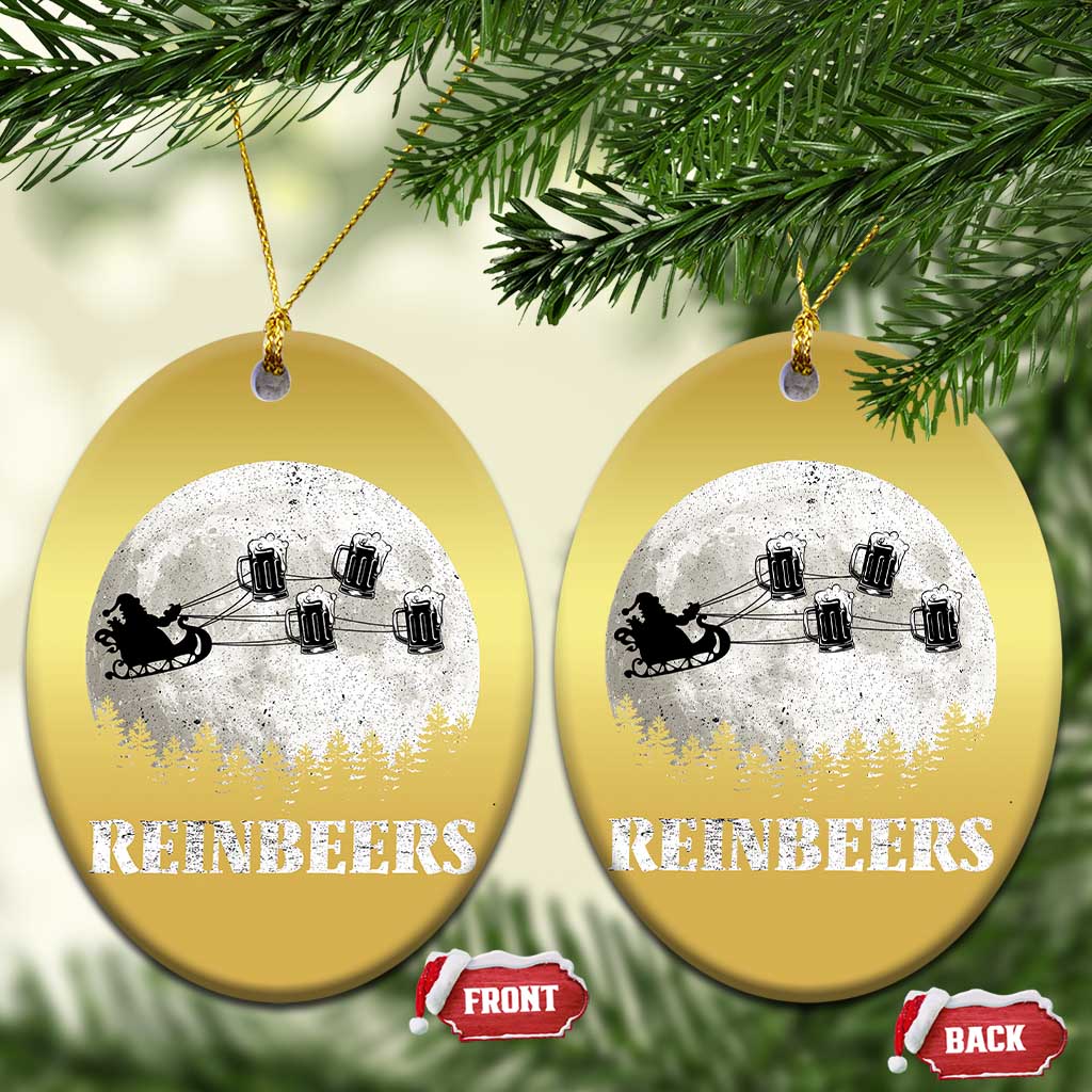 Funny Xmas Beers Christmas Ornament Reinbeers Santa Sleigh Moon TS11 Oval Gold Print Your Wear