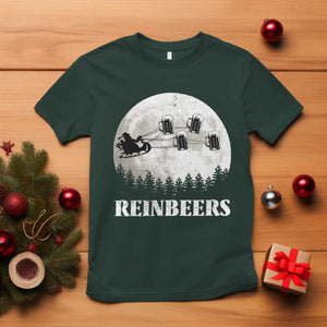 Funny Christmas Beers T Shirt Reinbeers Santa Sleigh Moon TS11 Dark Forest Green Print Your Wear