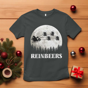 Funny Christmas Beers T Shirt Reinbeers Santa Sleigh Moon TS11 Dark Heather Print Your Wear