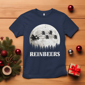 Funny Christmas Beers T Shirt Reinbeers Santa Sleigh Moon TS11 Navy Print Your Wear