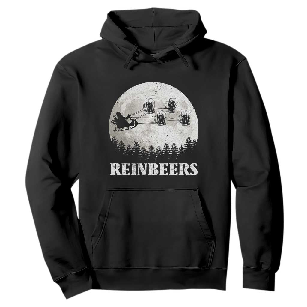 Funny Christmas Beers Hoodie Reinbeers Santa Sleigh Moon TS11 Black Print Your Wear