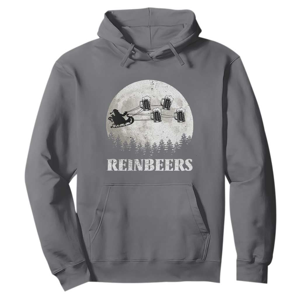 Funny Christmas Beers Hoodie Reinbeers Santa Sleigh Moon TS11 Charcoal Print Your Wear