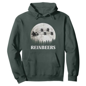Funny Christmas Beers Hoodie Reinbeers Santa Sleigh Moon TS11 Dark Forest Green Print Your Wear
