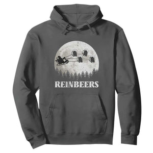 Funny Christmas Beers Hoodie Reinbeers Santa Sleigh Moon TS11 Dark Heather Print Your Wear