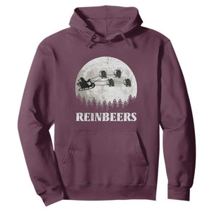 Funny Christmas Beers Hoodie Reinbeers Santa Sleigh Moon TS11 Maroon Print Your Wear