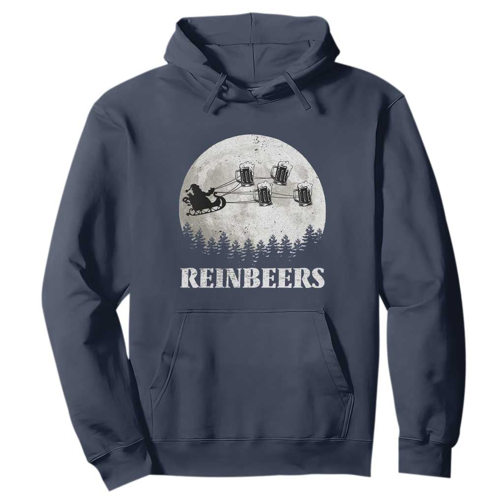 Funny Christmas Beers Hoodie Reinbeers Santa Sleigh Moon TS11 Navy Print Your Wear