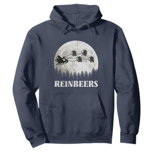 Funny Christmas Beers Hoodie Reinbeers Santa Sleigh Moon TS11 Navy Print Your Wear