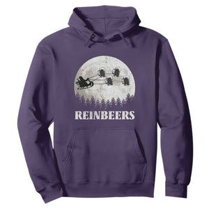 Funny Christmas Beers Hoodie Reinbeers Santa Sleigh Moon TS11 Purple Print Your Wear