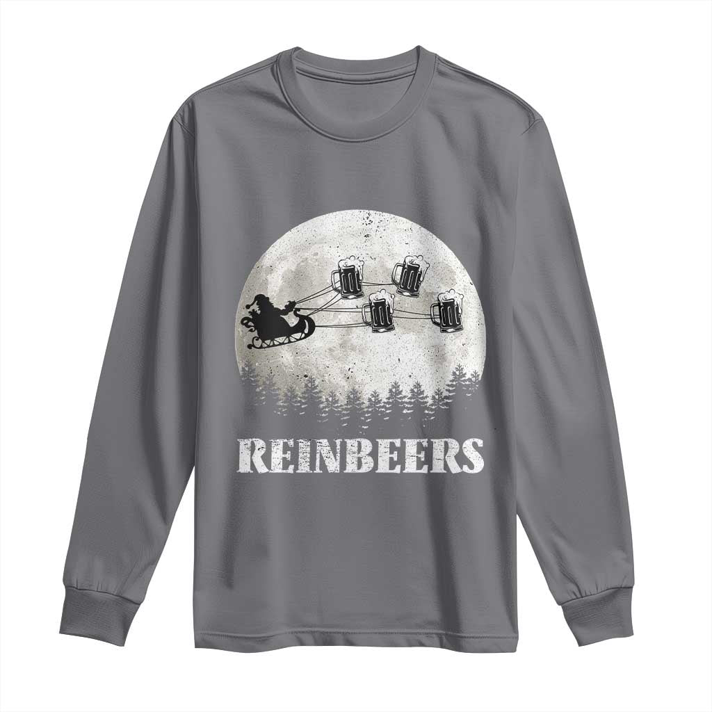 Funny Christmas Beers Long Sleeve Shirt Reinbeers Santa Sleigh Moon TS11 Charcoal Print Your Wear