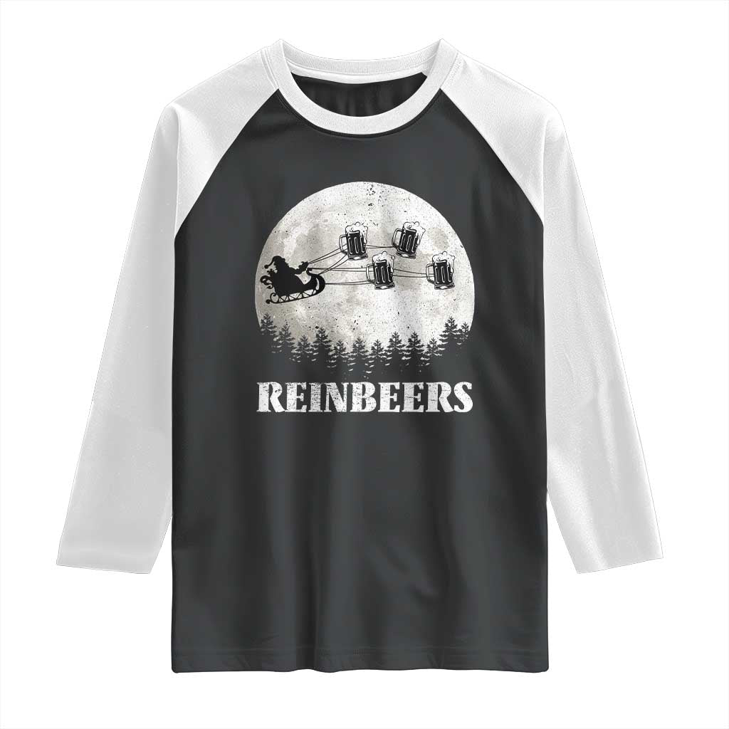 Funny Christmas Beers Raglan Shirt Reinbeers Santa Sleigh Moon TS11 Black White Print Your Wear