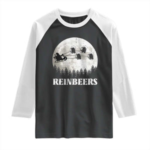 Funny Christmas Beers Raglan Shirt Reinbeers Santa Sleigh Moon TS11 Black White Print Your Wear