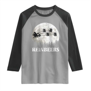 Funny Christmas Beers Raglan Shirt Reinbeers Santa Sleigh Moon TS11 Sport Gray Black Print Your Wear