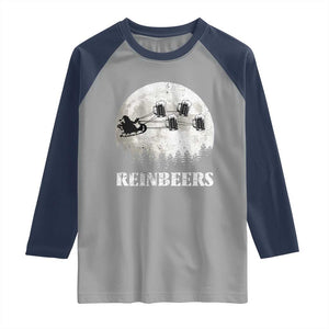 Funny Christmas Beers Raglan Shirt Reinbeers Santa Sleigh Moon TS11 Sport Gray Navy Print Your Wear