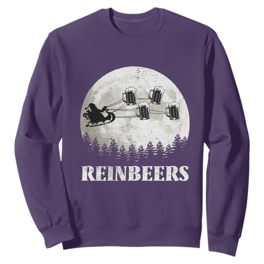 Funny Christmas Beers Sweatshirt Reinbeers Santa Sleigh Moon TS11 Purple Print Your Wear