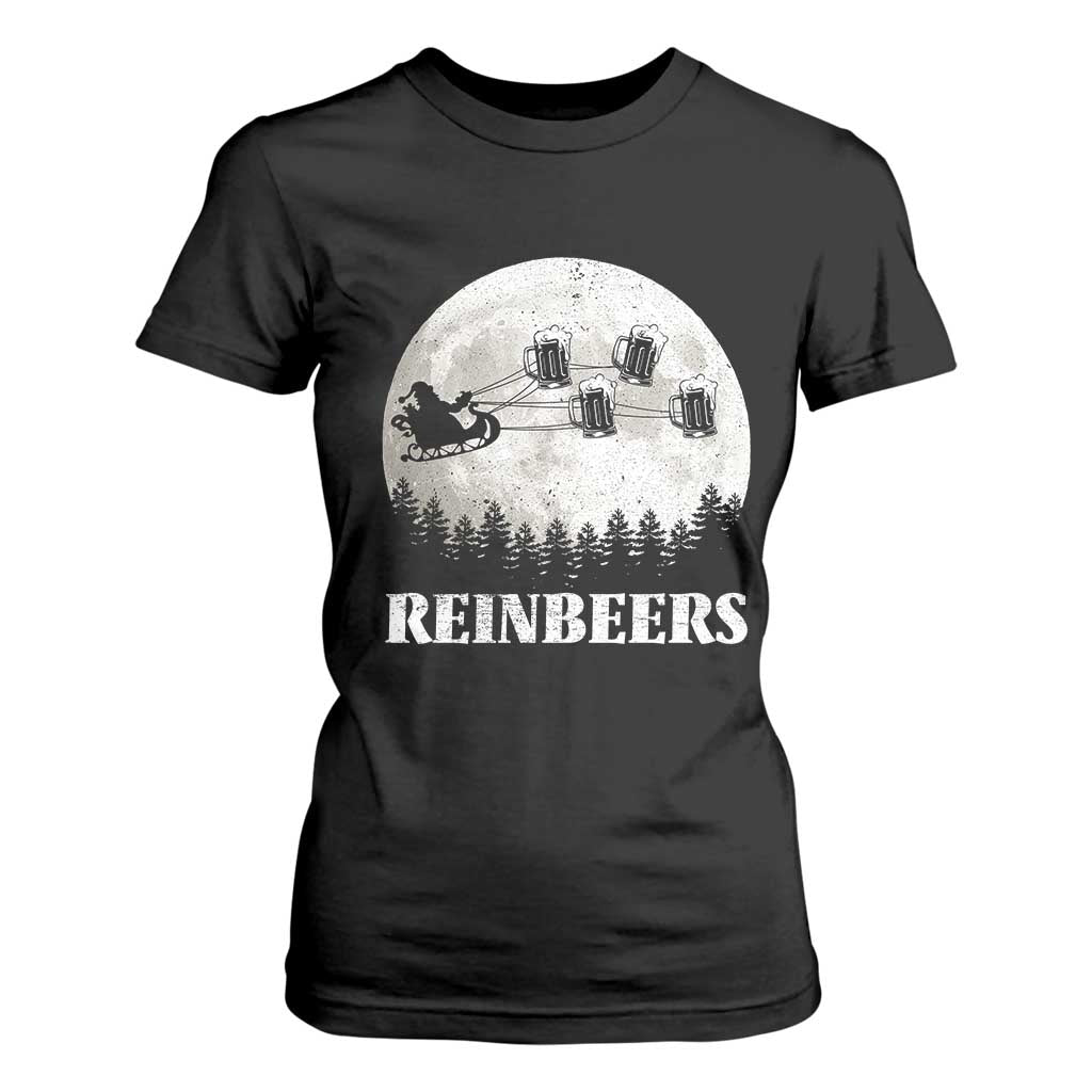 Funny Christmas Beers T Shirt For Women Reinbeers Santa Sleigh Moon TS11 Black Print Your Wear