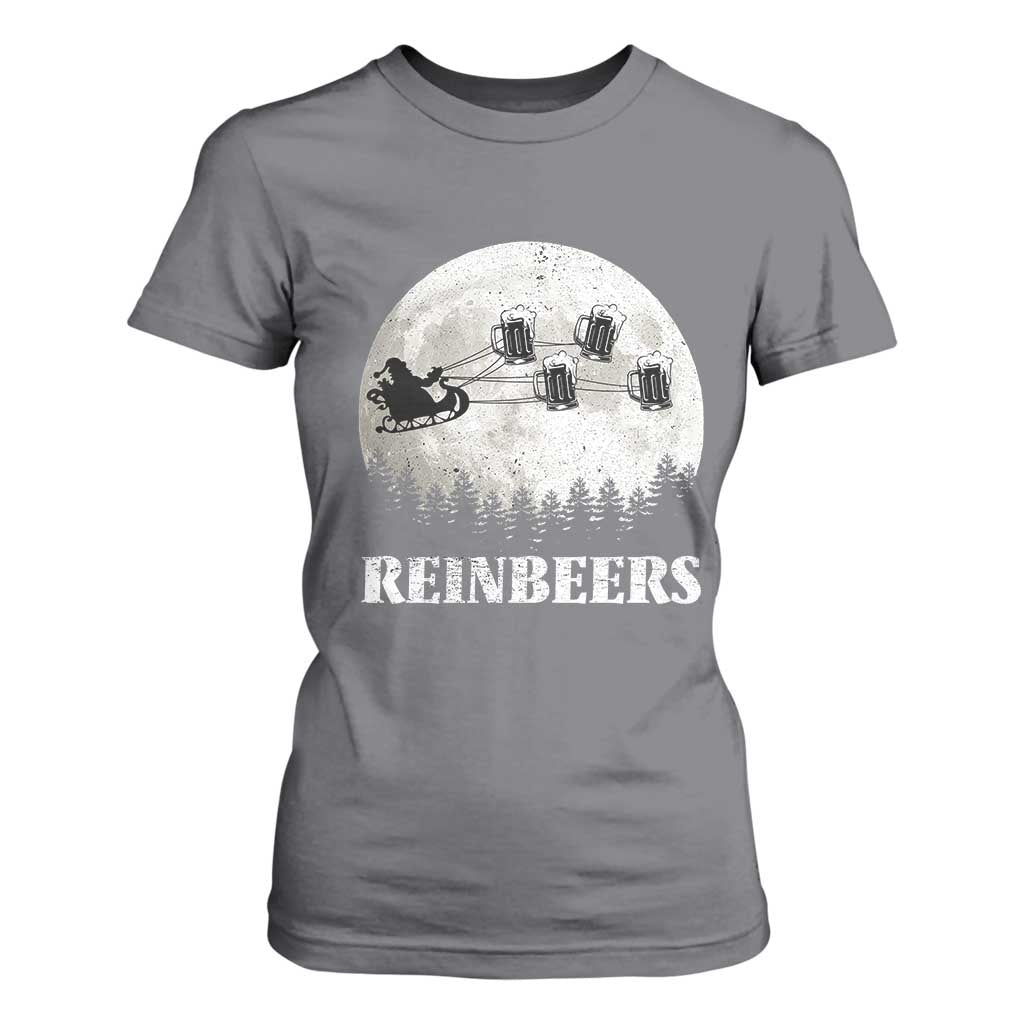 Funny Christmas Beers T Shirt For Women Reinbeers Santa Sleigh Moon TS11 Charcoal Print Your Wear