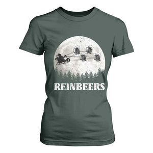 Funny Christmas Beers T Shirt For Women Reinbeers Santa Sleigh Moon TS11 Dark Forest Green Print Your Wear