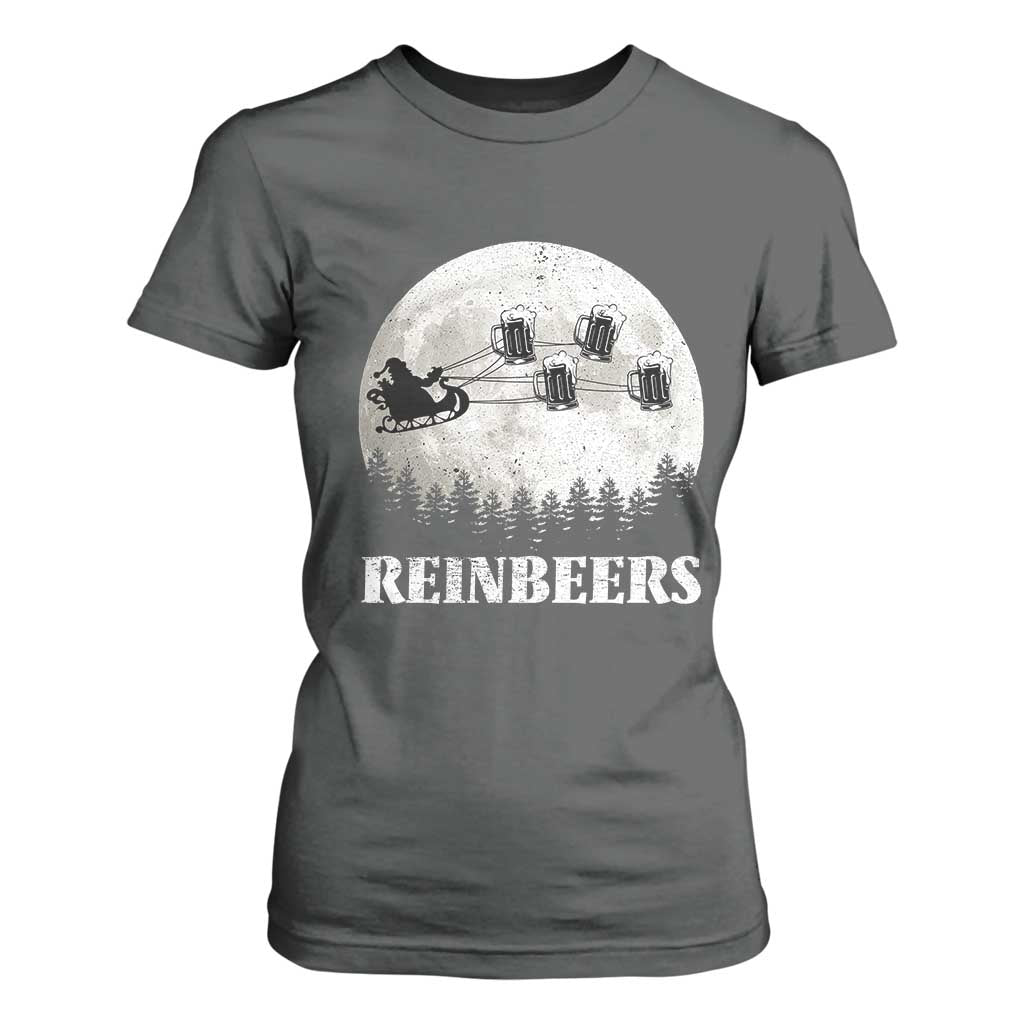 Funny Christmas Beers T Shirt For Women Reinbeers Santa Sleigh Moon TS11 Dark Heather Print Your Wear