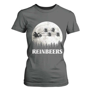 Funny Christmas Beers T Shirt For Women Reinbeers Santa Sleigh Moon TS11 Dark Heather Print Your Wear