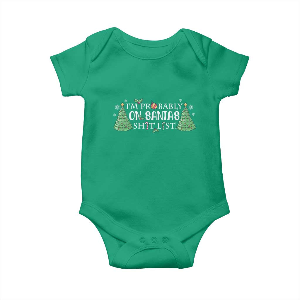 Funny Christmas Baby Onesie I'm Probably On Santa's List TS11 Irish Green Print Your Wear