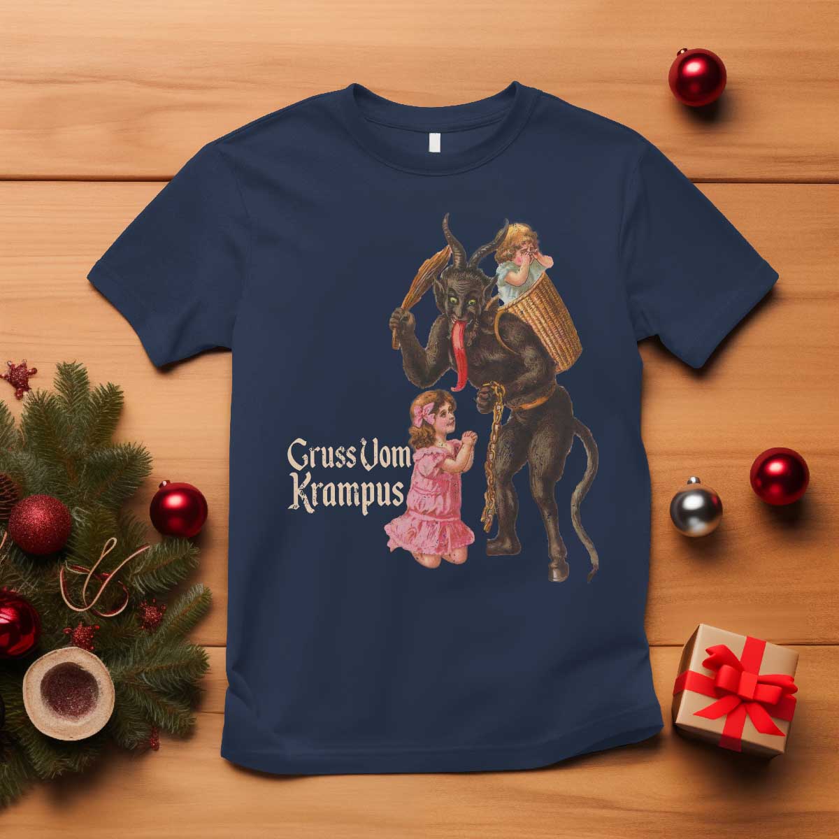 Christmas Creepy Krampus T Shirt Greetings From Gruss Vom Krampus TS11 Navy Print Your Wear