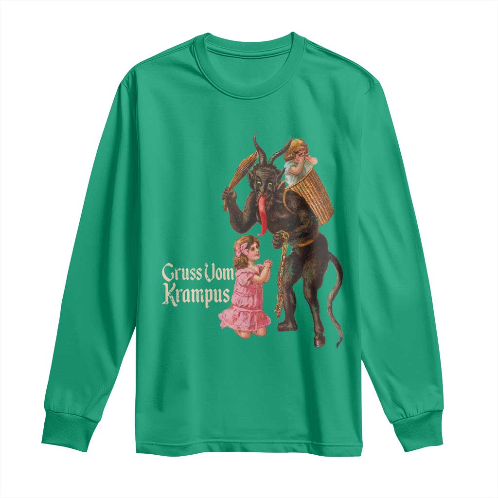 Christmas Creepy Krampus Long Sleeve Shirt Greetings From Gruss Vom Krampus TS11 Irish Green Print Your Wear