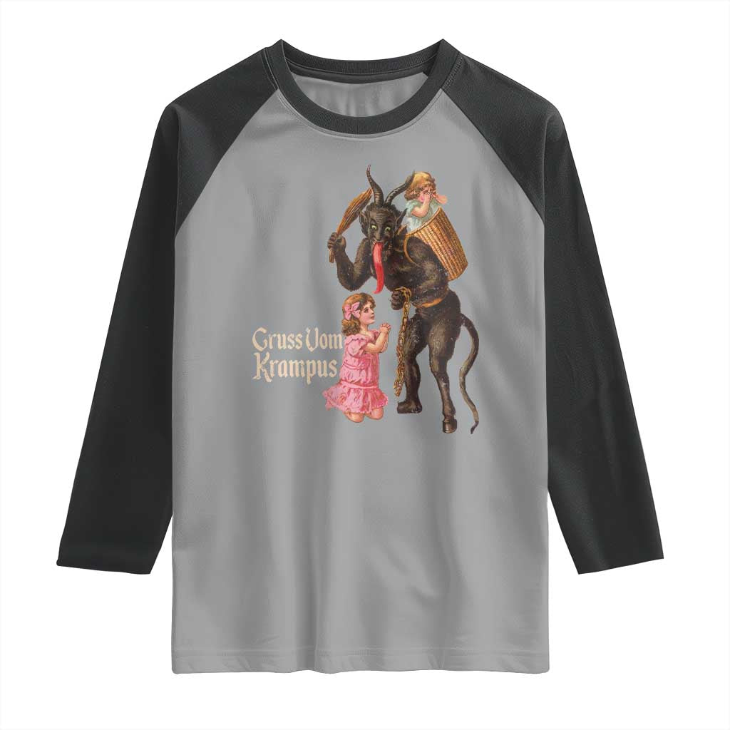 Christmas Creepy Krampus Raglan Shirt Greetings From Gruss Vom Krampus TS11 Sport Gray Black Print Your Wear