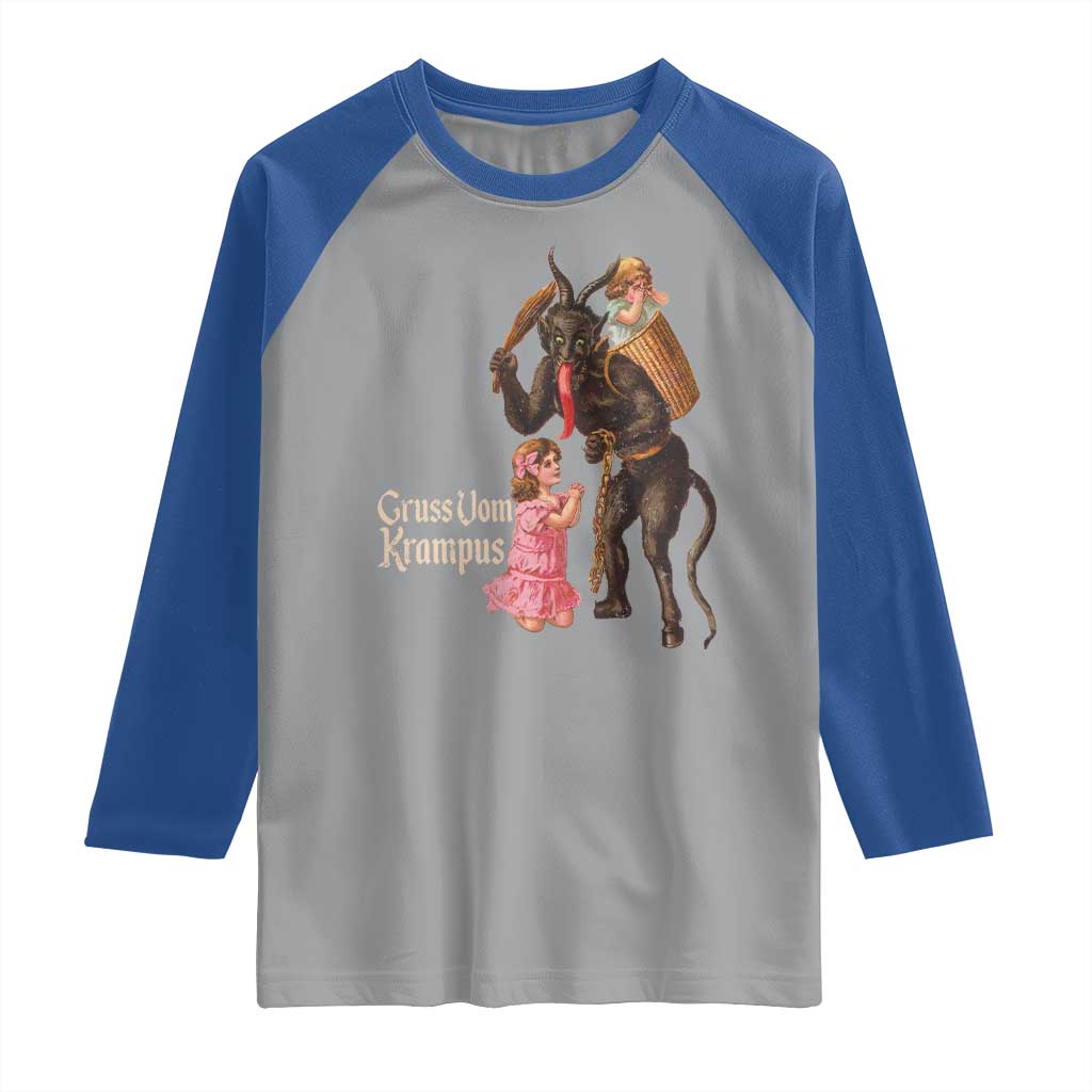Christmas Creepy Krampus Raglan Shirt Greetings From Gruss Vom Krampus TS11 Sport Gray Royal Print Your Wear