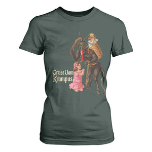 Christmas Creepy Krampus T Shirt For Women Greetings From Gruss Vom Krampus TS11 Dark Forest Green Print Your Wear