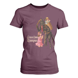 Christmas Creepy Krampus T Shirt For Women Greetings From Gruss Vom Krampus TS11 Maroon Print Your Wear