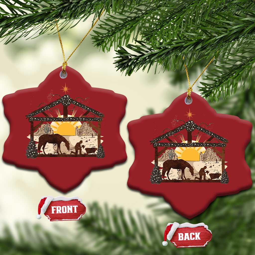 Xmas Western Christmas Ornament True Story Jesus Cowboy Nativity Scene TS11 Snow Flake Red Print Your Wear